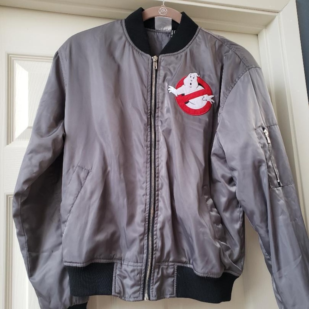 Ghostbusters Bomber Jacket Grey Black Women’s Sz S
